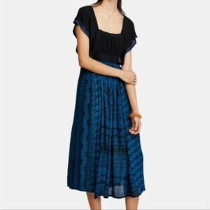 Free People Paradise Midi Small Blue Black Dress